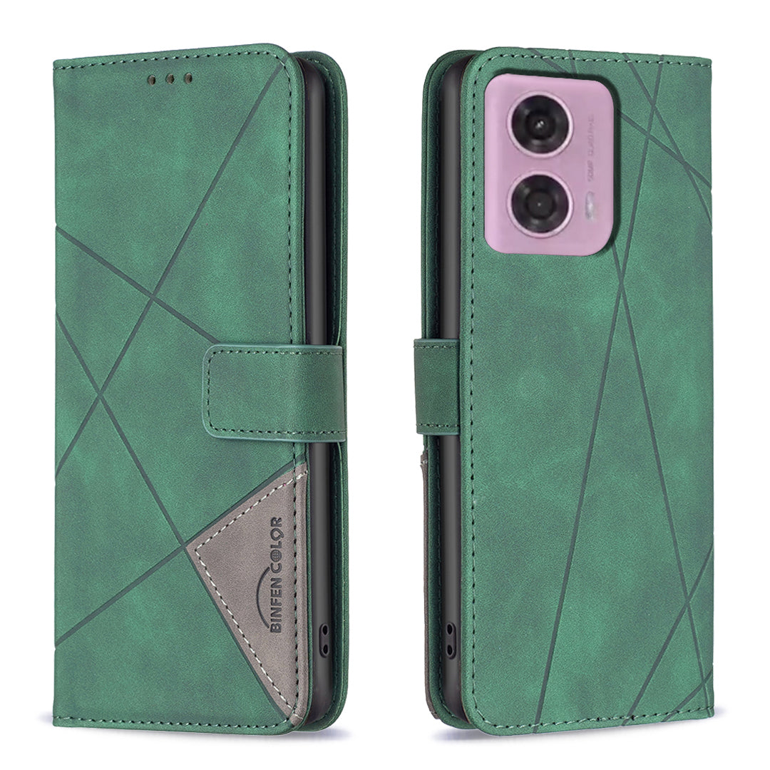 BINFEN COLOR BF05 For Motorola Moto G24 4G / G04 4G Leather Wallet Case Imprinted Geometric Line - Black BINFEN COLOR BF05 For Motorola Moto G24 4G / G04 4G Leather Wallet Case Imprinted Geometric Line - Black